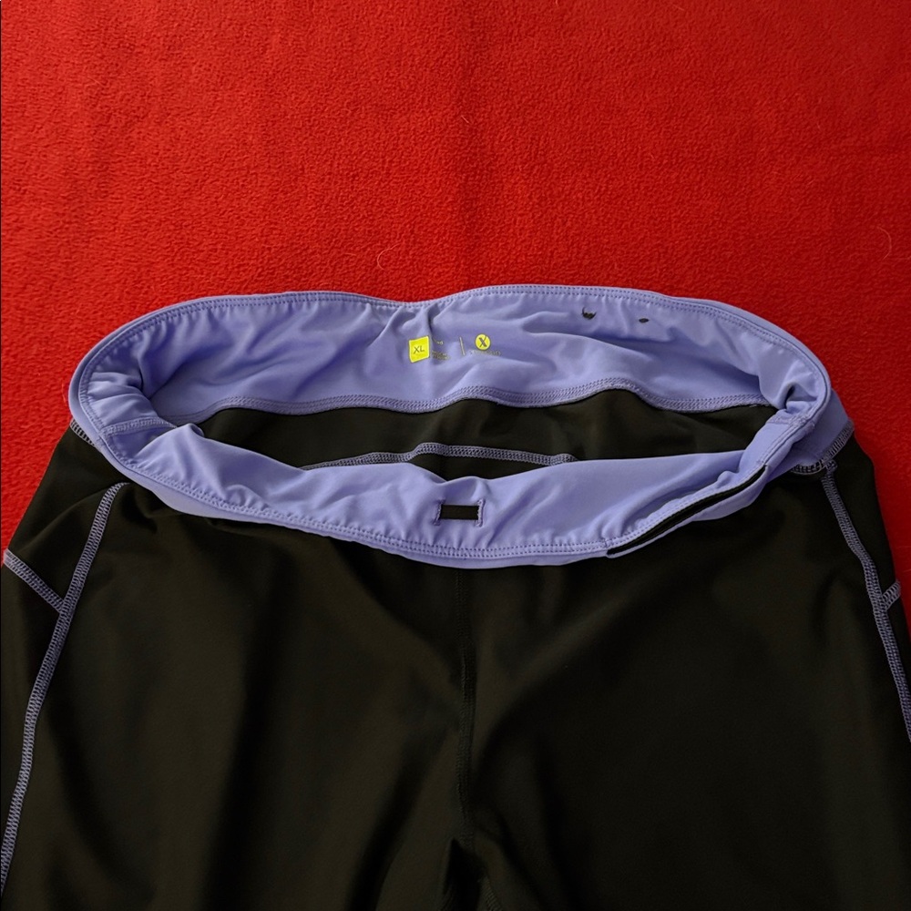 Xersion Black Leggings with Teal and Lavender Waistbands - Picture 9 of 10